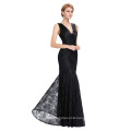 Starzz 2016 New Sleeveless V neck V Back Elegant Black Lace Long Mermaid Evening Dress ST000084-1
